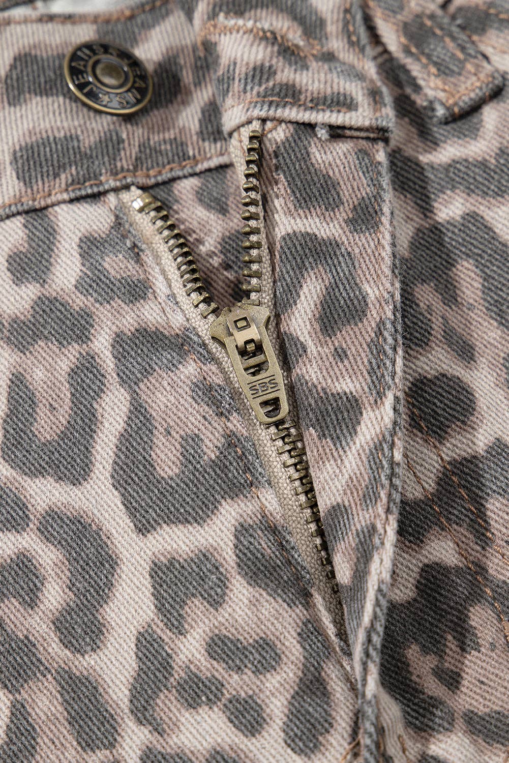 Lovesoft - Brown Leopard Frayed Edge Wide Leg High Waist Jeans