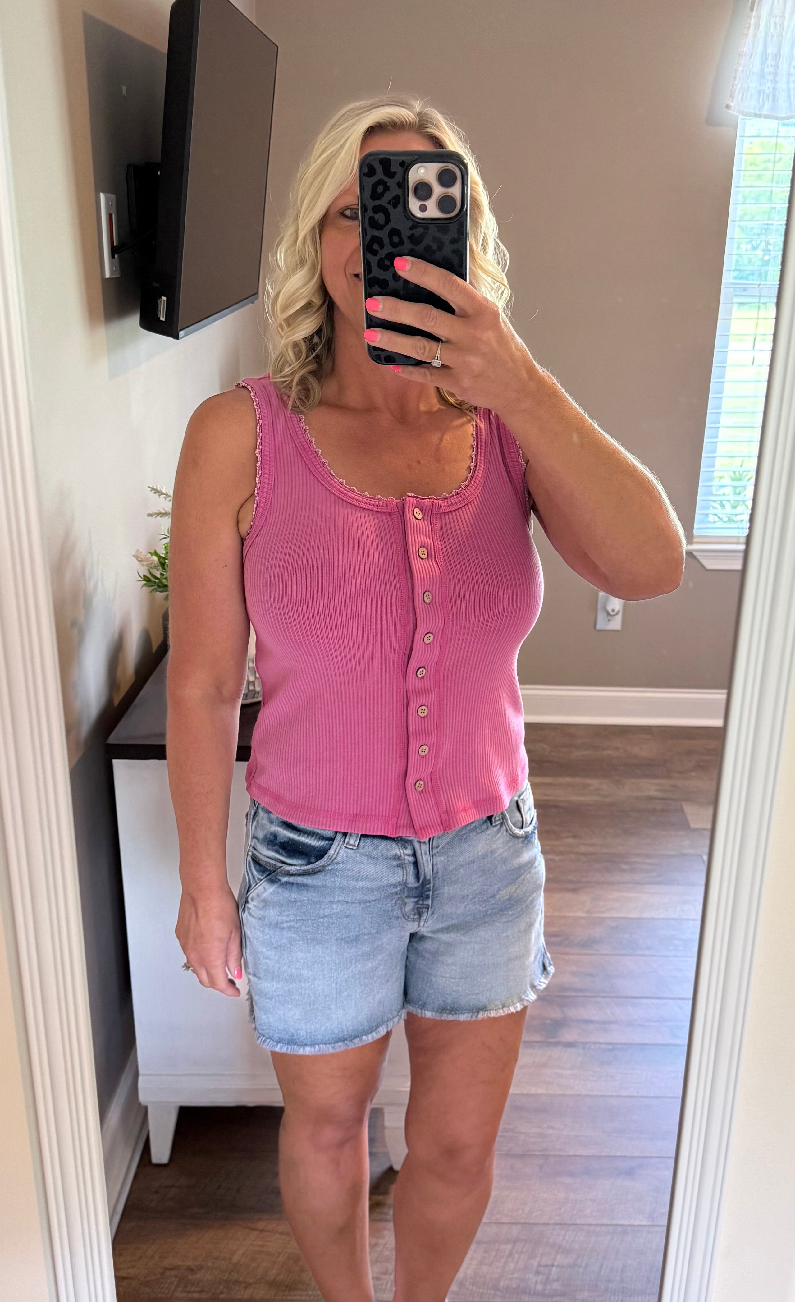 New In Button Front Tank