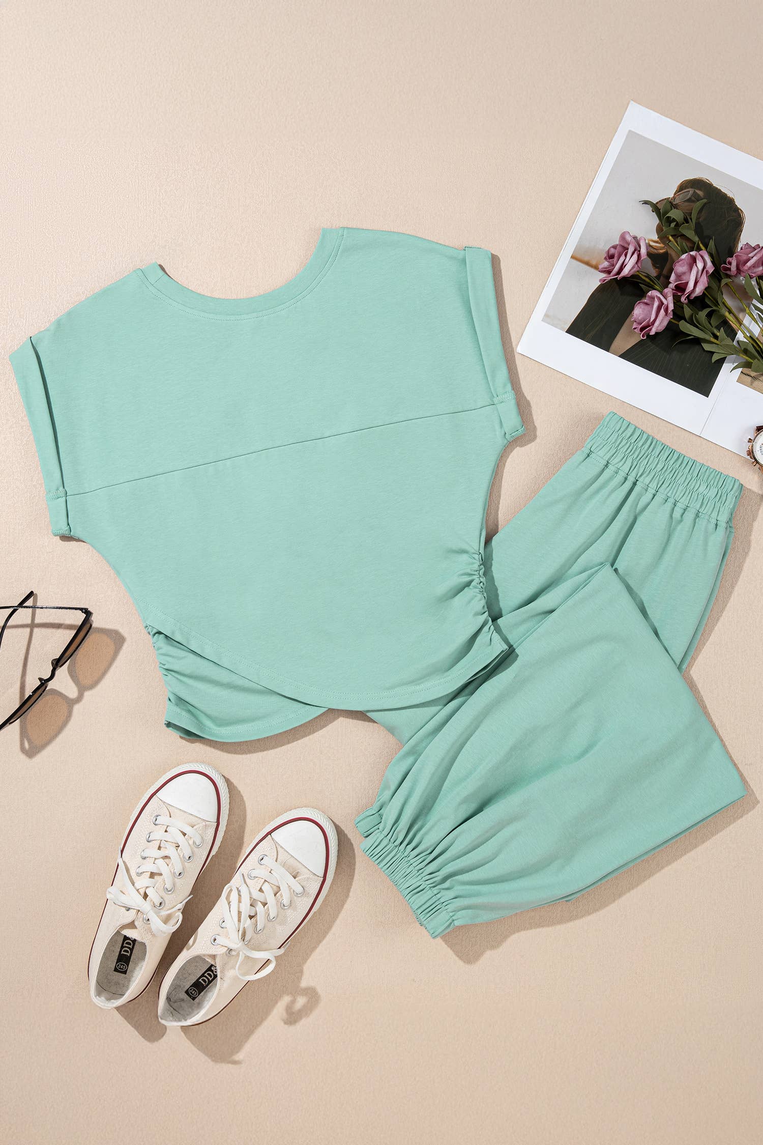 LA Society - LAS Solid Color Cropped Tank Top and Jogger Pants Set (S-XL)