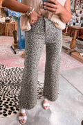 Lovesoft - Brown Leopard Frayed Edge Wide Leg High Waist Jeans