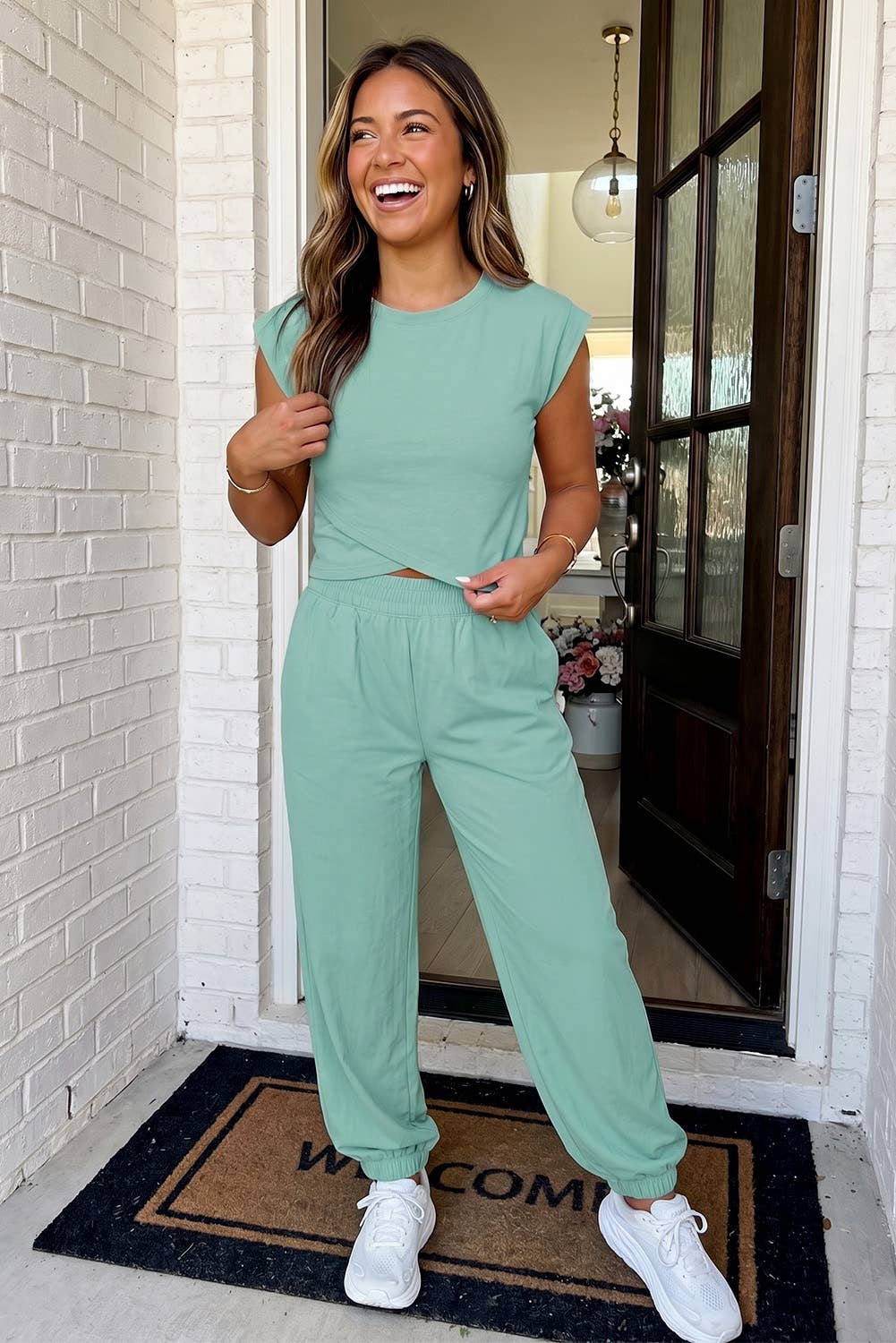 LA Society - LAS Solid Color Cropped Tank Top and Jogger Pants Set (S-XL)