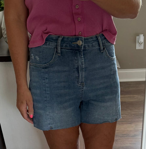 Blue Skies High Rise Acid Wash Shorts