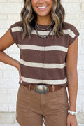 1 the Woman - Brown Striped Short Sleeve Knit Western Sweater