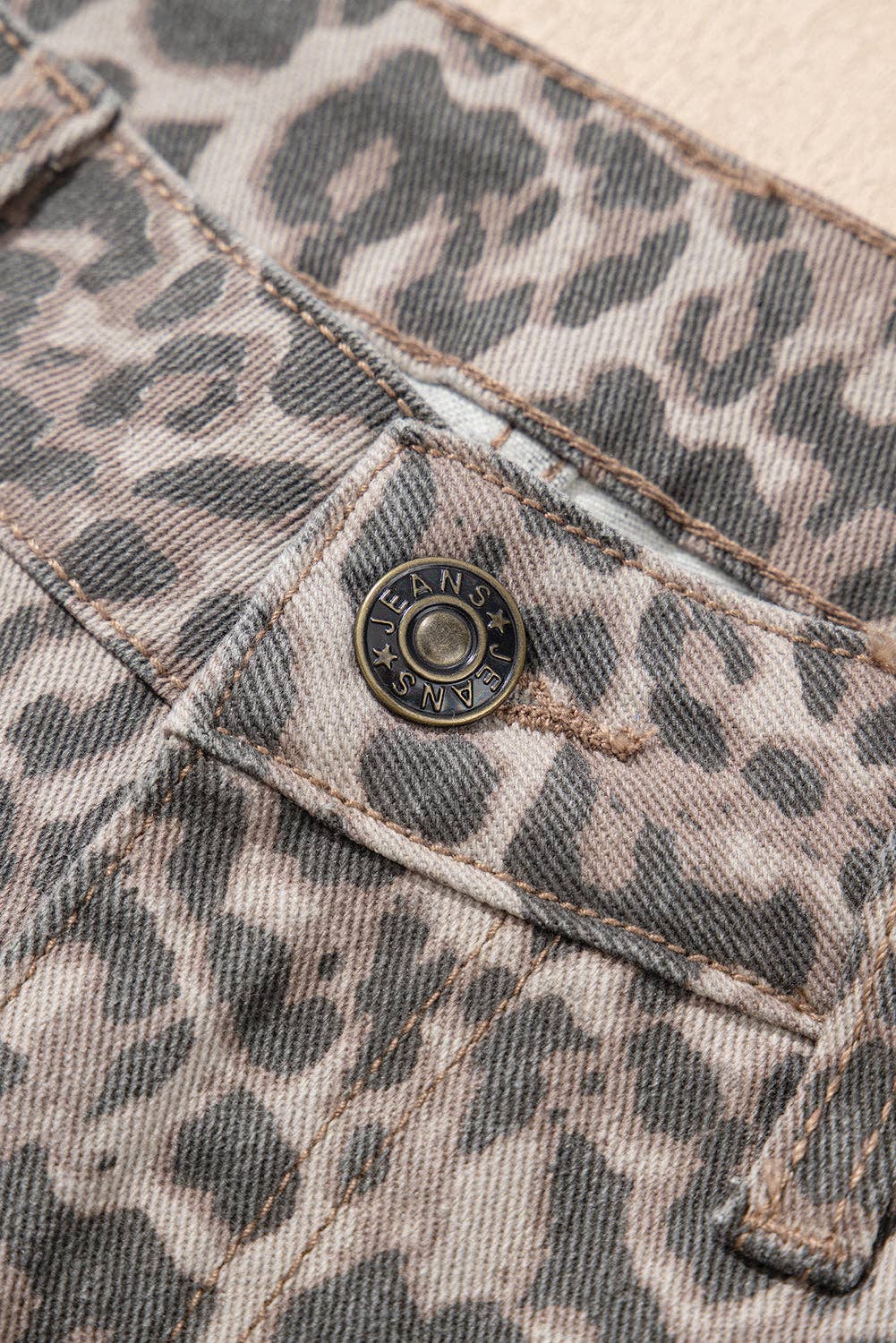 Lovesoft - Brown Leopard Frayed Edge Wide Leg High Waist Jeans