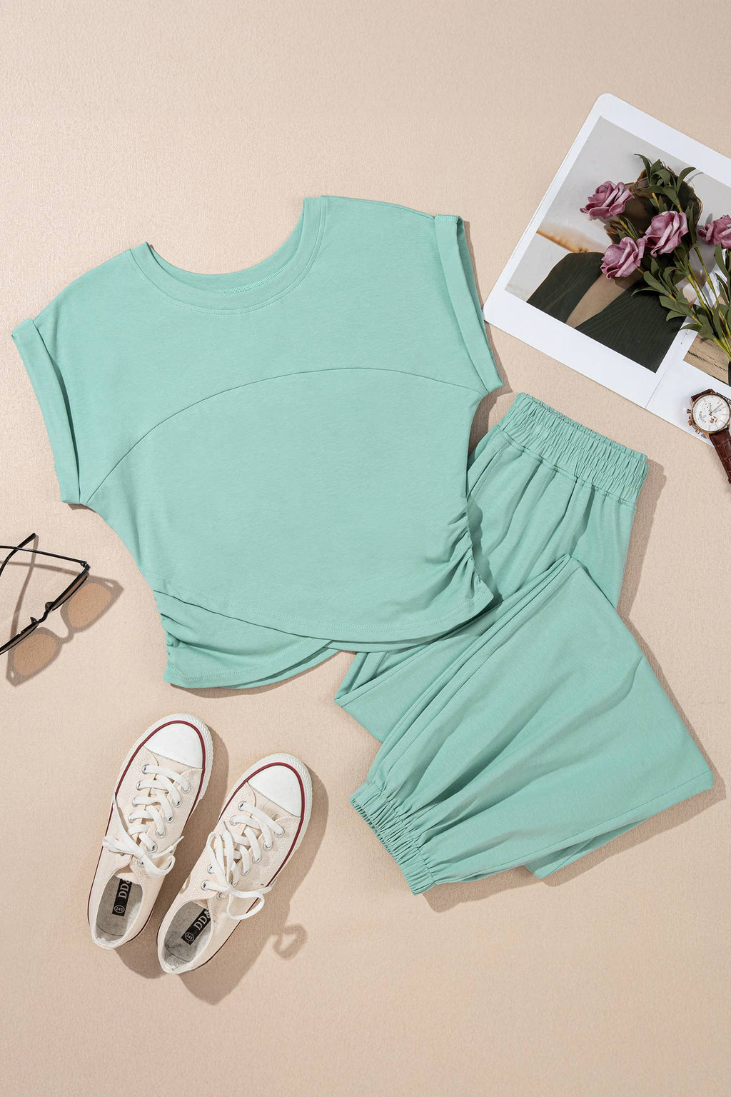 LA Society - LAS Solid Color Cropped Tank Top and Jogger Pants Set (S-XL)