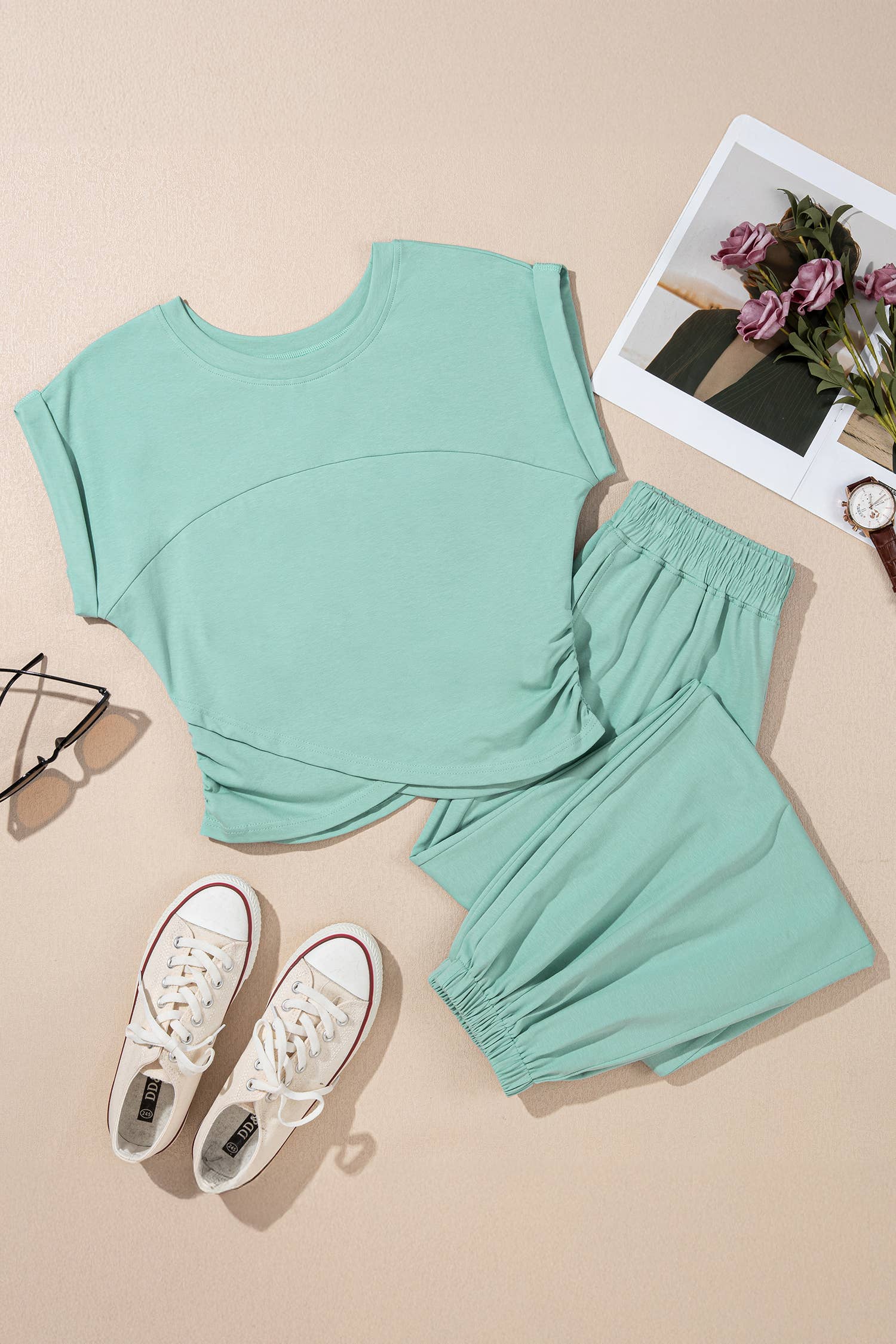LA Society - LAS Solid Color Cropped Tank Top and Jogger Pants Set (S-XL)